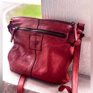 HARBOUR 2ND✨ Isalie Cherry Red Perfectly Distressed Leather Crossbody Bag